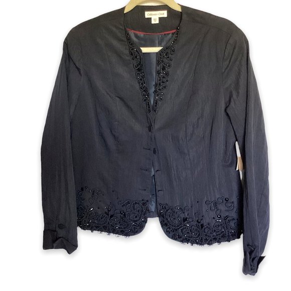 Coldwater Creek Jackets & Blazers - NWT Coldwater Creek Women's Bead Embellished Peplum Jacket in Black Size 14